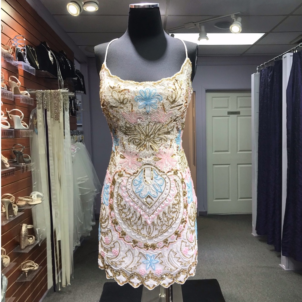 Rachel Allan - Style 40080 - Size 0 - White/Multi - Picture 1 of 4